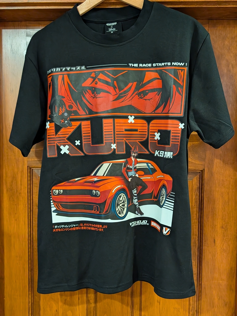 Sanpai Squad x Vshojo Anime Graphic Tee - Black with Red Motorsport Print